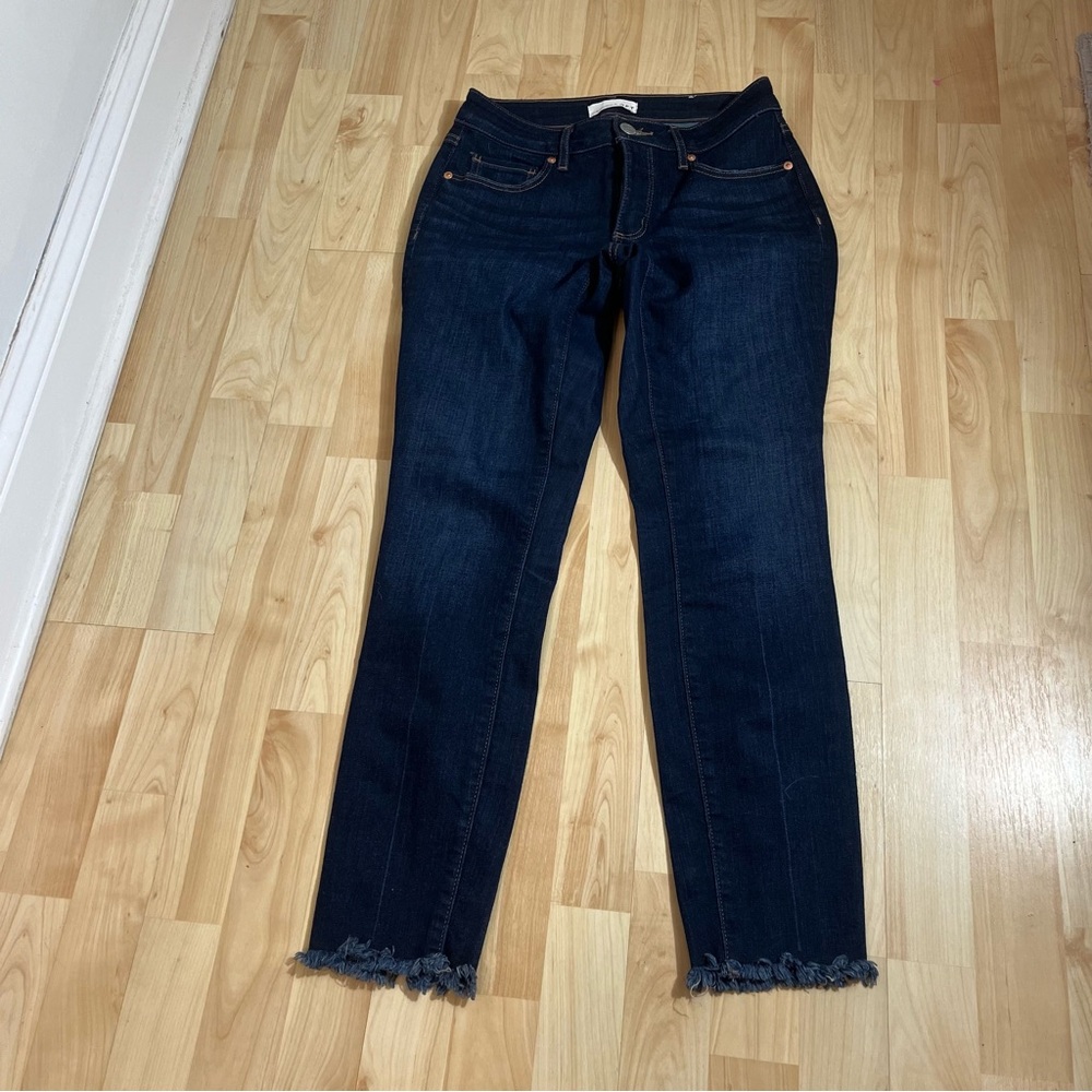 Loft Womens Dark Wash Curvy Skinny Raw Hem Mid Rise Denim Jeans Size 0/25